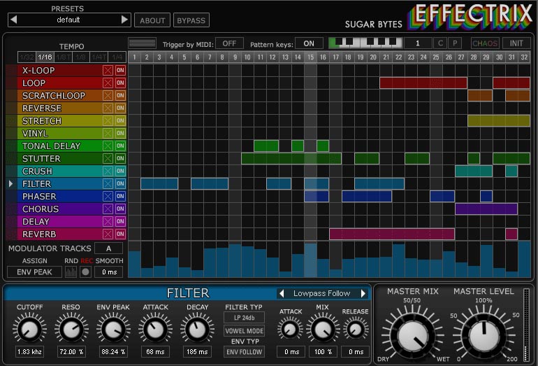 Effectrix is a professional multi-effect sequencer, a game-changer in the way contemporary music is made. By painting coloured blocks across a sequencer, quite simply, your tracks metamorphose into fireworks. Looping, Scratching, Reverse & Stretching – in real-time and on-the-fly.